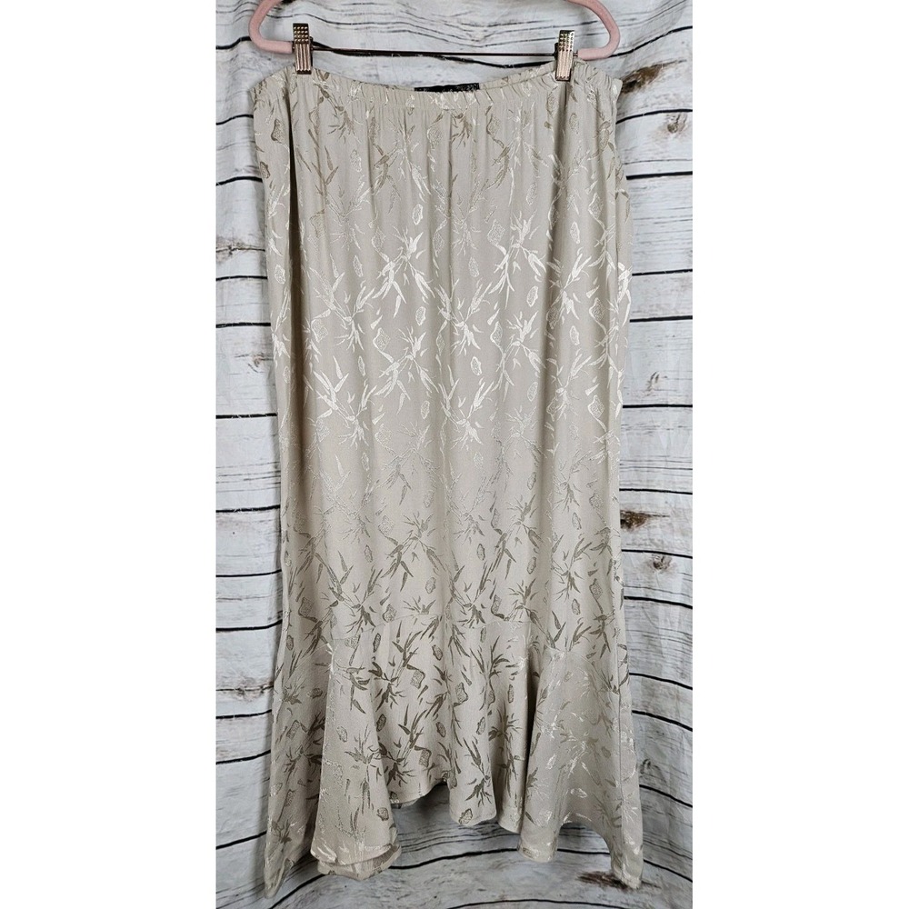 Spencer Alexis Floral Skirt Flounce Ruffled XL Mermaid Midi Beige Gold Fairycore